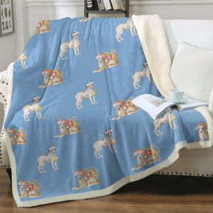 Watercolor Fawn Red White Greyhounds Whippets Christmas Sherpa Fleece Blankets-Blanket-Bedding, Blankets, Christmas, Greyhound, Home Decor, Whippet-Sky Blue-Single-17