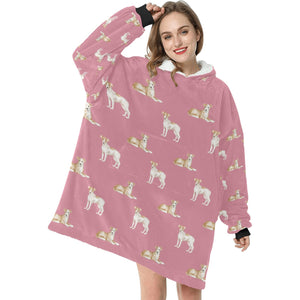 Watercolor Fawn Red White Whippets Blanket Hoodie-Blanket-Apparel, Blanket Hoodie, Blankets, Dog Mom Gifts, Greyhound, Whippet-1