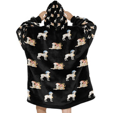 Load image into Gallery viewer, Watercolor Fawn Red White Whippets Christmas Blanket Hoodie-Blanket-Apparel, Blanket Hoodie, Blankets, Dog Mom Gifts, Greyhound, Whippet-12