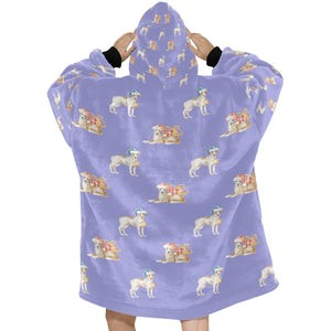 Watercolor Fawn Red White Whippets Christmas Blanket Hoodie-Blanket-Apparel, Blanket Hoodie, Blankets, Dog Mom Gifts, Greyhound, Whippet-33