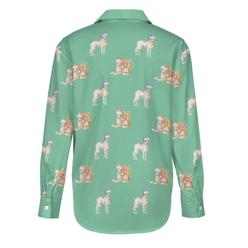 Watercolor Fawn Red White Whippets Christmas Women's Shirt-Apparel-Apparel, Christmas, Dog Mom Gifts, Greyhound, Shirt, Whippet-30