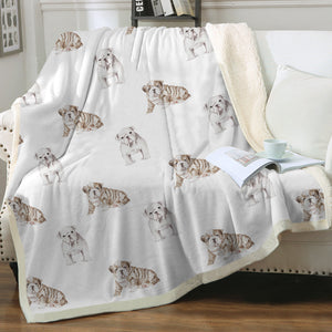 Watercolor Fawn White English Bulldog Puppies Blanket - 8 Colors-Blanket-Bedding, Blankets, English Bulldog, Home Decor-14