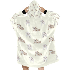 Watercolor Fawn White English Bulldog Puppies Blanket Hoodie-Blanket-Apparel, Blanket Hoodie, Blankets, Dog Mom Gifts, English Bulldog-13