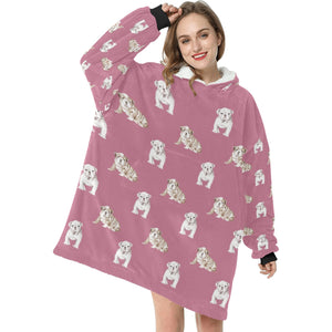 Watercolor Fawn White English Bulldog Puppies Blanket Hoodie-Blanket-Apparel, Blanket Hoodie, Blankets, Dog Mom Gifts, English Bulldog-3