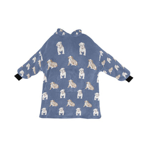 Watercolor Fawn White English Bulldog Puppies Blanket Hoodie-Blanket-Apparel, Blanket Hoodie, Blankets, Dog Mom Gifts, English Bulldog-Slate Blue-ONE SIZE-23