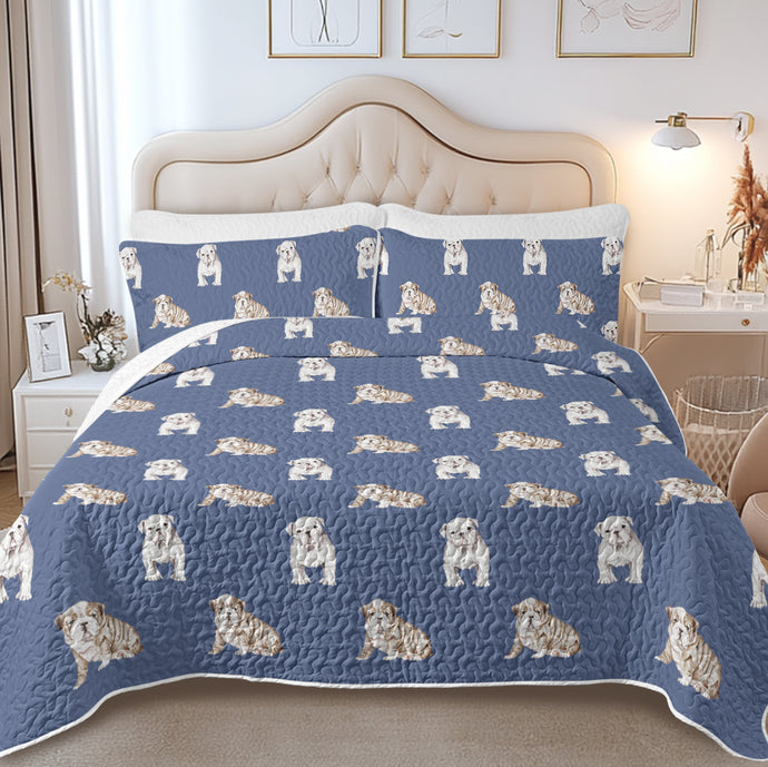 Watercolor Fawn White English Bulldog Puppies Quilted Bedding Set-Bedding-Bedding,Blankets,Christmas,Home Decor-7