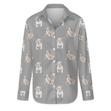 Load image into Gallery viewer, Watercolor Fawn White English Bulldog Puppies Women&#39;s Shirt-Apparel-Apparel, Dog Mom Gifts, English Bulldog, Shirt-S-DarkGray-35