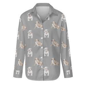 Watercolor Fawn White English Bulldog Puppies Women's Shirt-Apparel-Apparel, Dog Mom Gifts, English Bulldog, Shirt-S-DarkGray-35