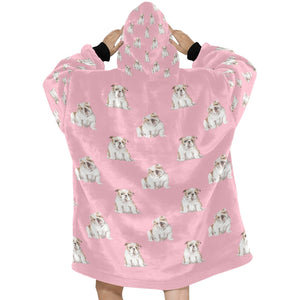 Watercolor Fawn White English Bulldogs Blanket Hoodie-Blanket-Apparel, Blanket Hoodie, Blankets, Dog Mom Gifts, English Bulldog-13