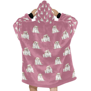 Watercolor Fawn White English Bulldogs Blanket Hoodie-Blanket-Apparel, Blanket Hoodie, Blankets, Dog Mom Gifts, English Bulldog-16