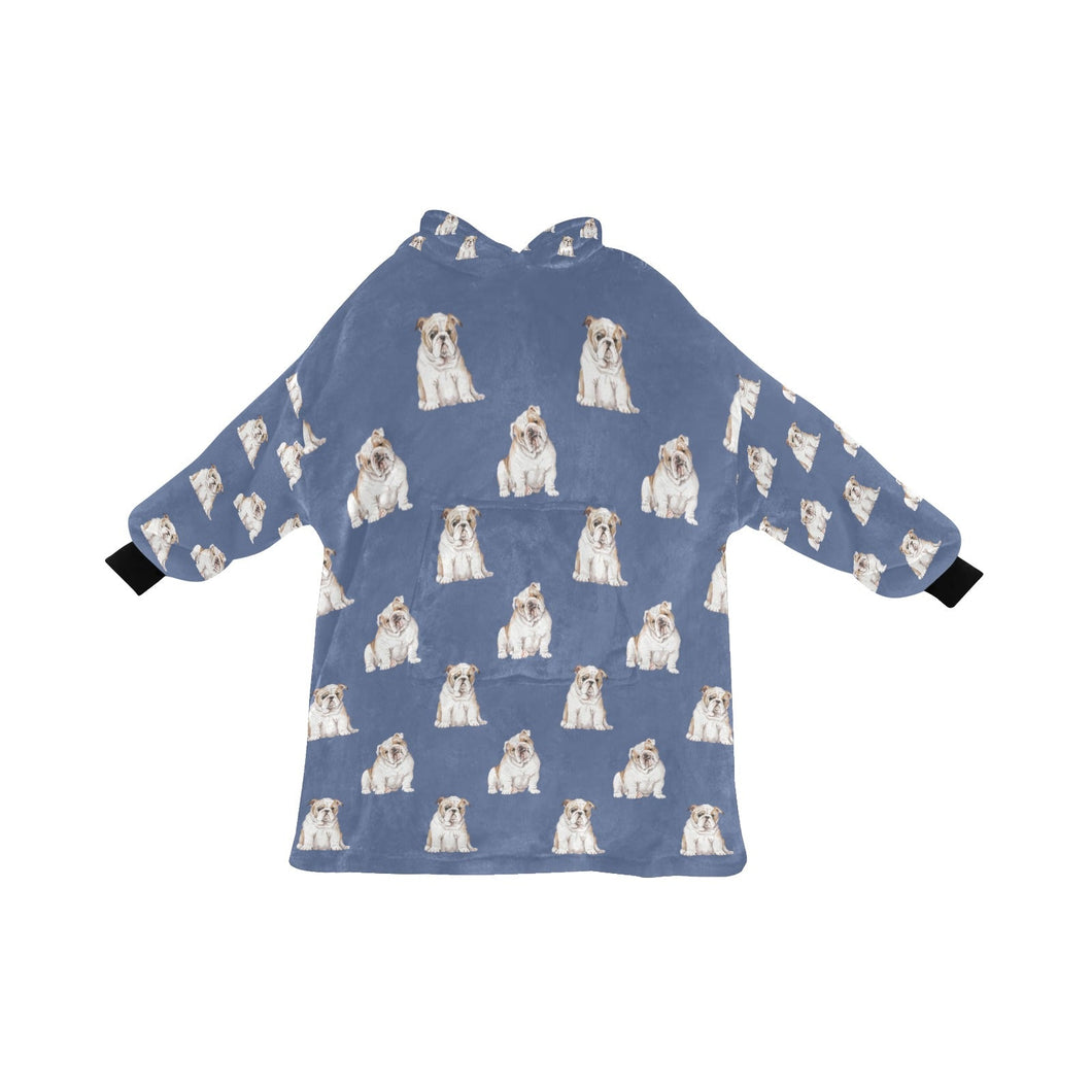 Watercolor Fawn White English Bulldogs Blanket Hoodie-Blanket-Apparel, Blanket Hoodie, Blankets, Dog Mom Gifts, English Bulldog-Slate Blue-ONE SIZE-20