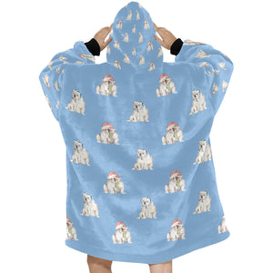 Watercolor Fawn White English Bulldogs Christmas Blanket Hoodie-Blanket-Apparel, Blanket Hoodie, Blankets, Christmas, Dog Mom Gifts, English Bulldog-24