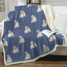 Load image into Gallery viewer, Watercolor Fawn White English Bulldogs Christmas Blanket - 8 Colors-Blanket-Bedding, Blankets, Christmas, English Bulldog, Home Decor-Cornflower Blue-Single-20