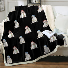 Load image into Gallery viewer, Watercolor Fawn White English Bulldogs Christmas Blanket - 8 Colors-Blanket-Bedding, Blankets, Christmas, English Bulldog, Home Decor-Midnight Black-Single-22