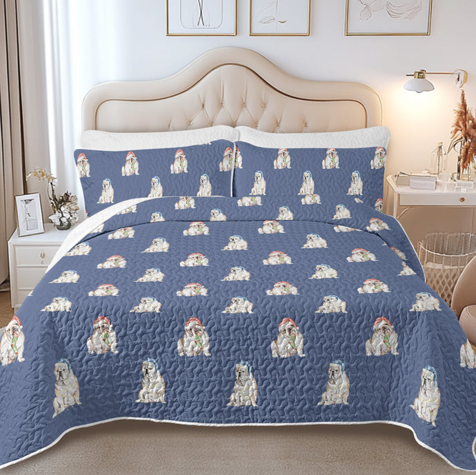 Watercolor Fawn White English Bulldogs Christmas Quilted Bedding Set-Bedding-Bedding,Blankets,Christmas,Home Decor-7