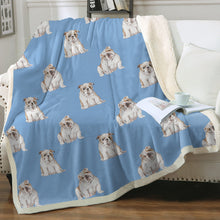 Load image into Gallery viewer, Watercolor Fawn White English Bulldogs Fleece Blanket - 8 Colors-Blanket-Bedding, Blankets, English Bulldog, Home Decor-12