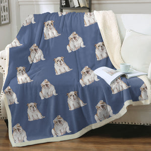 Watercolor Fawn White English Bulldogs Fleece Blanket - 8 Colors-Blanket-Bedding, Blankets, English Bulldog, Home Decor-9