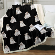 Load image into Gallery viewer, Watercolor Fawn White English Bulldogs Fleece Blanket - 8 Colors-Blanket-Bedding, Blankets, English Bulldog, Home Decor-Midnight Black-Single-15