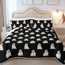 Load image into Gallery viewer, Watercolor Fawn White English Bulldogs Quilted Bedding Set-Bedding-Bedding,Blankets,Christmas,Home Decor-Midnight Black-Twin-With Matching Pillowcases-6