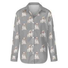 Load image into Gallery viewer, Watercolor Fawn White English Bulldogs Women&#39;s Shirt-Apparel-Apparel, Dog Mom Gifts, English Bulldog, Shirt-Parisian Gray-S-35