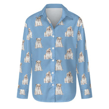 Load image into Gallery viewer, Watercolor Fawn White English Bulldogs Women&#39;s Shirt-Apparel-Apparel, Dog Mom Gifts, English Bulldog, Shirt-Sky Blue-S-23