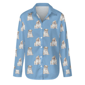 Watercolor Fawn White English Bulldogs Women's Shirt-Apparel-Apparel, Dog Mom Gifts, English Bulldog, Shirt-Sky Blue-S-23