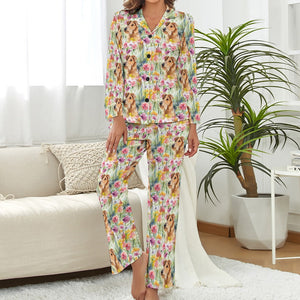 Watercolor Flower Garden Airedale Terrier Pajamas Set for Women-Pajamas-Airedale Terrier, Apparel, Pajamas-3
