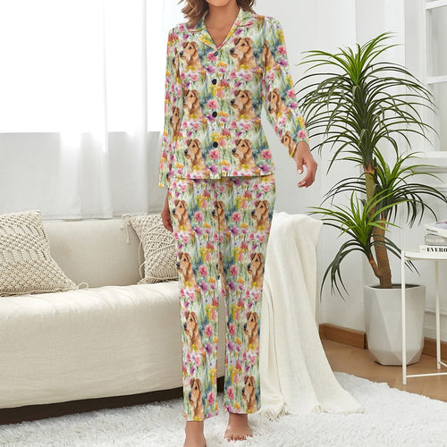 Flower Garden Airedale Terrier Pajamas Set for Women - 4 Colors