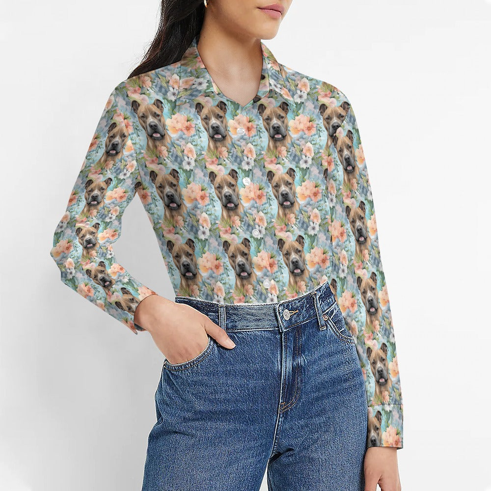 Watercolor Flower Garden Brindle Pit Bull Womens Shirt 2 Designs 3