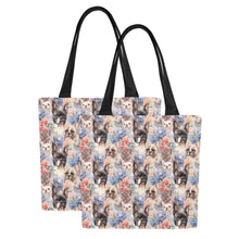 Load image into Gallery viewer, Watercolor Flower Garden French Bulldogs Large Canvas Tote Bags - Set of 2-Accessories-Accessories, Bags, French Bulldog-White1-ONESIZE-5