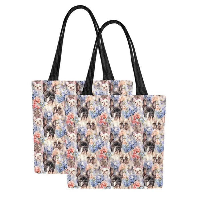 Watercolor Flower Garden French Bulldogs Large Canvas Tote Bags - Set of 2-Accessories-Accessories, Bags, French Bulldog-White1-ONESIZE-5