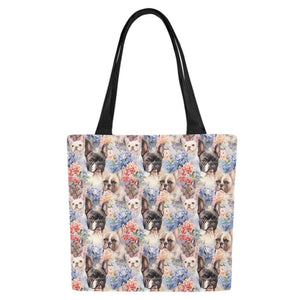 Watercolor Flower Garden French Bulldogs Large Canvas Tote Bags - Set of 2-Accessories-Accessories, Bags, French Bulldog-White1-ONESIZE-1