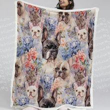 Load image into Gallery viewer, Watercolor Flower Garden French Bulldogs Soft Warm Fleece Blanket-Blanket-Blankets, French Bulldog, Home Decor-11