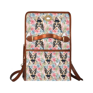 Watercolor Flower Garden German Shepherd Satchel Bag Purse-Black-ONE SIZE-5