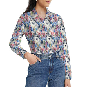 Watercolor Flower Garden Husky Women's Shirt-2