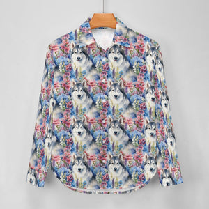 Watercolor Flower Garden Husky Women's Shirt-3