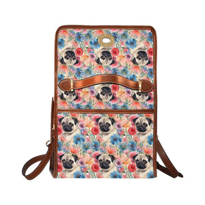 Watercolor Flower Garden Pug Shoulder Bag Purse-Accessories-Accessories, Bags, Pug, Purse-One Size-2