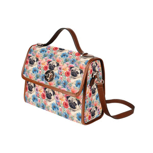 Watercolor Flower Garden Pug Shoulder Bag Purse-Accessories-Accessories, Bags, Pug, Purse-One Size-4