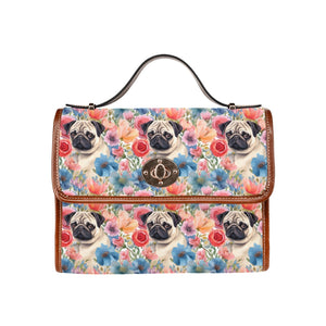 Watercolor Flower Garden Pug Shoulder Bag Purse-Accessories-Accessories, Bags, Pug, Purse-One Size-6