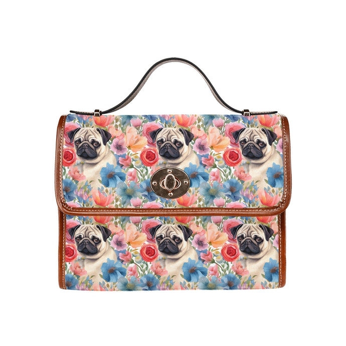 Watercolor Flower Garden Pug Shoulder Bag Purse-Accessories-Accessories, Bags, Pug, Purse-One Size-1