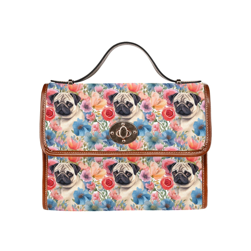 Watercolor Flower Garden Pug Shoulder Bag Purse-Accessories-Accessories, Bags, Pug, Purse-One Size-1