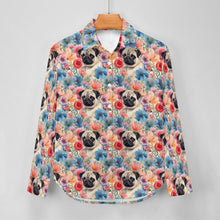Load image into Gallery viewer, Watercolor Flower Garden Pug Women&#39;s Shirt - 2 Designs-Apparel-Apparel, Pug, Shirt-2