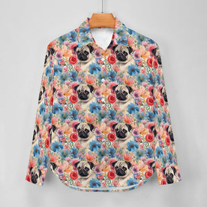 Watercolor Flower Garden Pug Women's Shirt - 2 Designs-Apparel-Apparel, Pug, Shirt-2