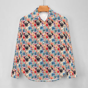 Watercolor Flower Garden Pug Women's Shirt - 2 Designs-Apparel-Apparel, Pug, Shirt-8