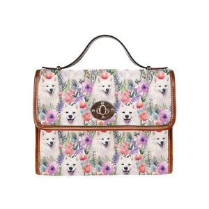 Watercolor Flower Garden Samoyeds Waterproof Shoulder Bag-Accessories-Accessories, Bags, Samoyed-Black-ONE SIZE-1