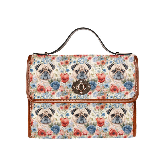 Watercolor Flower Garden Senior Pug Love Shoulder Bag Purse-Accessories-Accessories, Bags, Pug, Purse-One Size-1