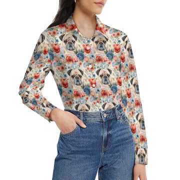 Watercolor Flower Garden Senior Pug Love Women's Shirt - 2 Designs-Apparel-Apparel, Pug, Shirt-2