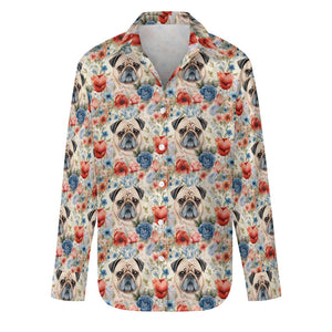 Watercolor Flower Garden Senior Pug Love Women's Shirt - 2 Designs-Apparel-Apparel, Pug, Shirt-S-White-1