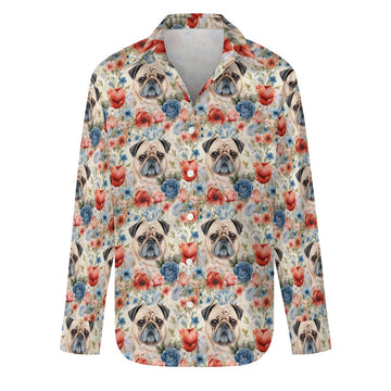 Watercolor Flower Garden Senior Pug Love Women's Shirt - 2 Designs-Apparel-Apparel, Pug, Shirt-S-White-1