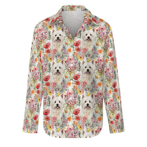 Watercolor Flower Garden Westie Women's Shirt - 3 Designs-Apparel-Apparel, Shirt, West Highland Terrier-S-White-1